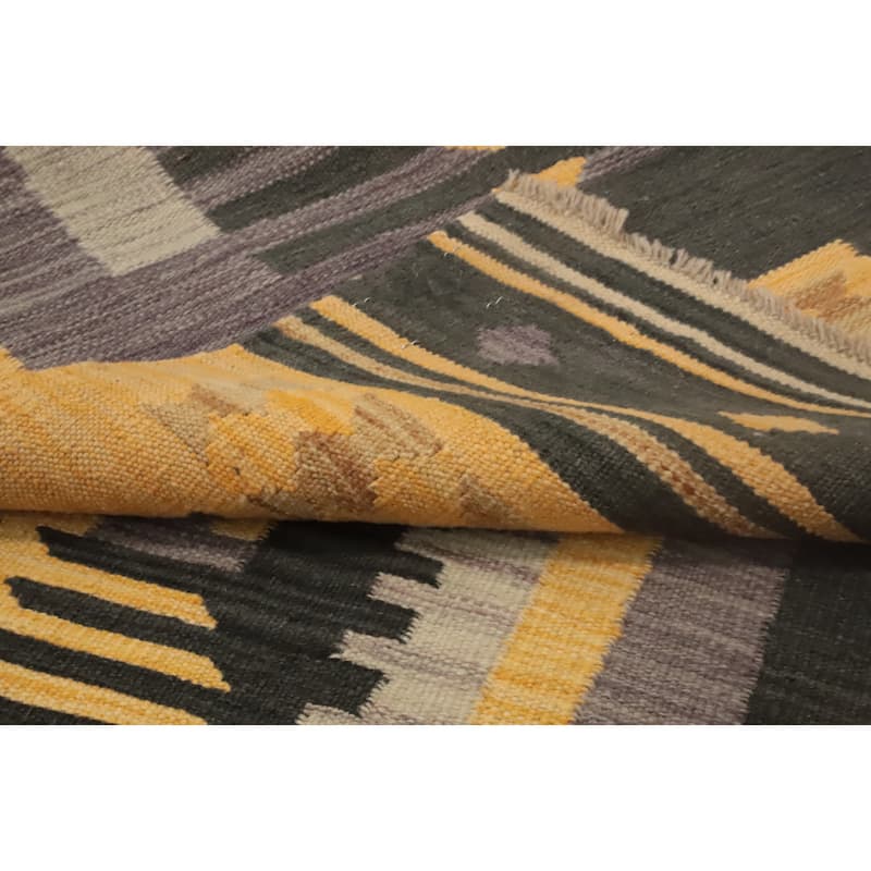 Hand Woven Oriental 100% Wool Carpet Southwestern Tribal Multi-Colored Kilim Runner Rug - 12' 0'' X 2' 8''