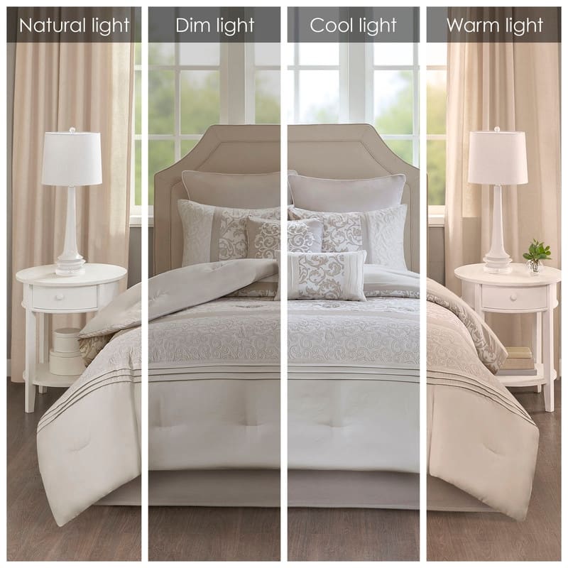 Embroidered 8 Piece Comforter Set Neutral