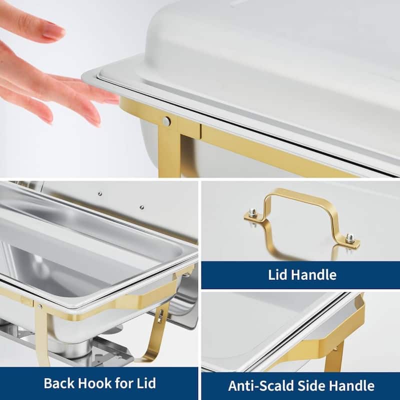 8 Qt Buffet Chafing Dishes and Warmers Sets for Parties Wedding, Silver Gold
