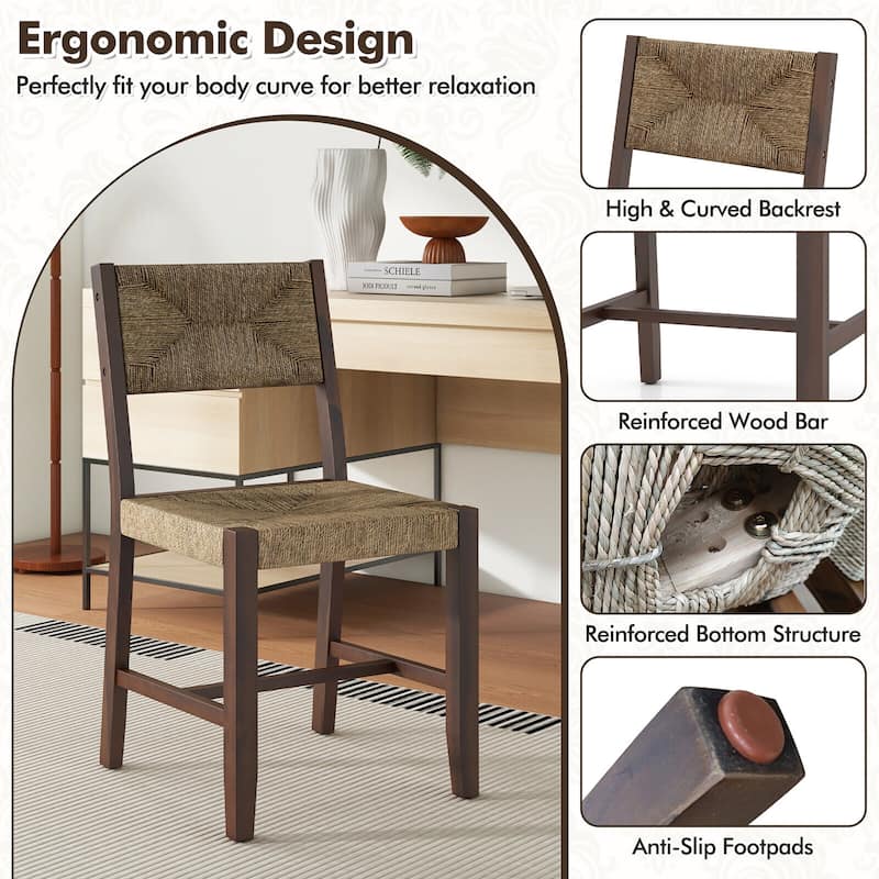 Gymax Wooden Dining Chair Set of 4 w/ Natural Weave Seagrass Rattan