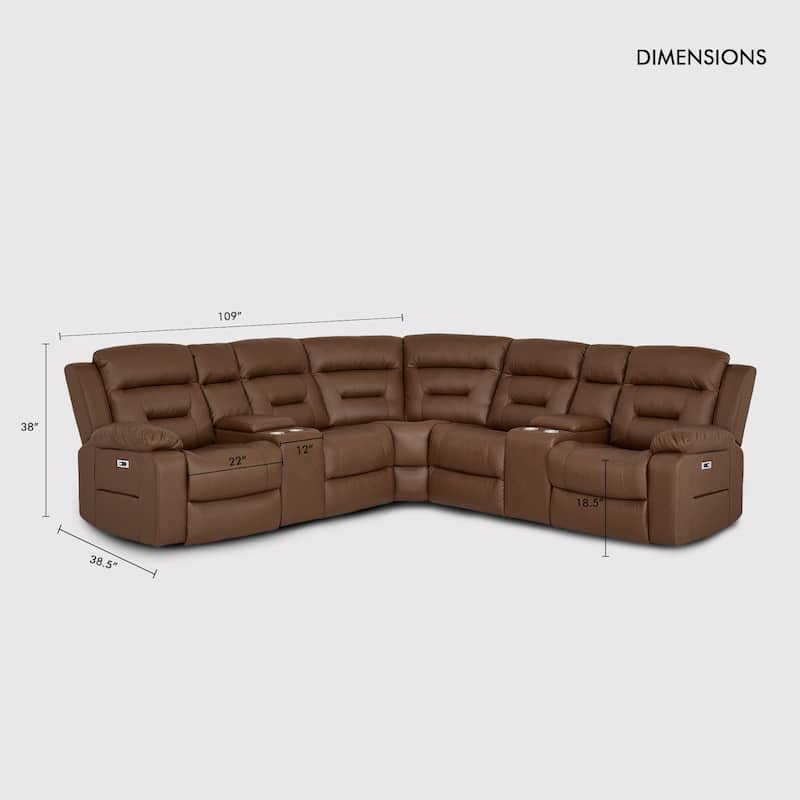 109" Power Reclining Sectional Couch, Modular Livingroom Recliner Sofa with 2 Storage Console & 4 Cup Holders