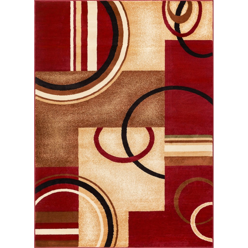 Well Woven Barclay Arcs & Shapes Modern Geometric Circles Area Rug - 3' 11" x 5' 3" - Red - Runner/Rectangle