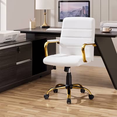 Yaheetech Mid-Back Office Chair with Gold Frame PU Leather Office Executive Chair - N/A