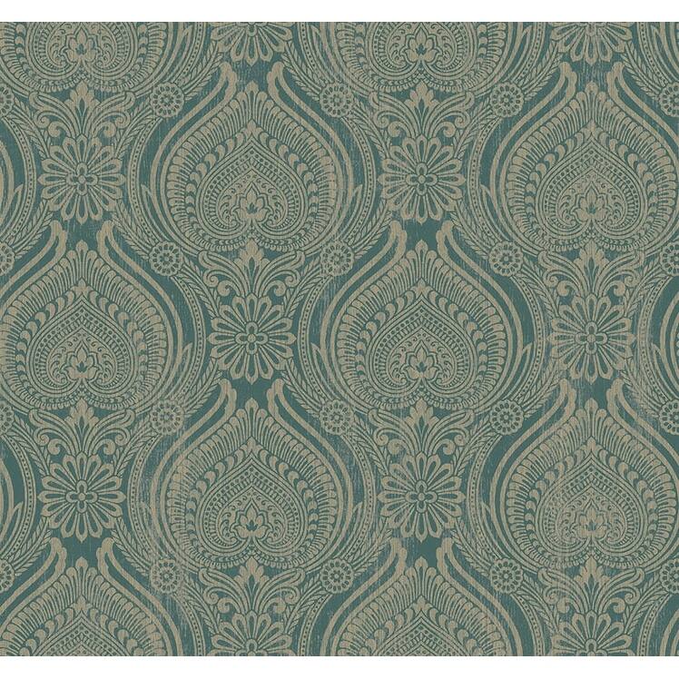 Seabrook Designs Tolkien Ogee Unpasted Wallpaper - 27 in. W x 27 ft. L - Teal & Metallic Charcoal