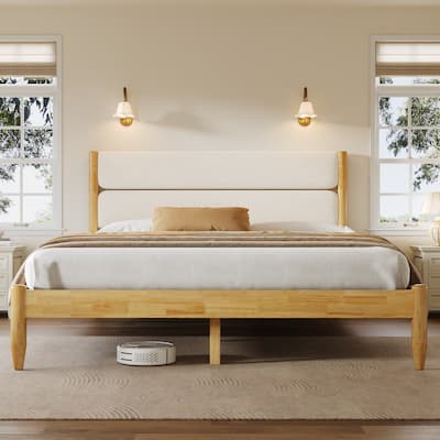 Queen Size Bed Frame With Fleece Upholstered Headboard