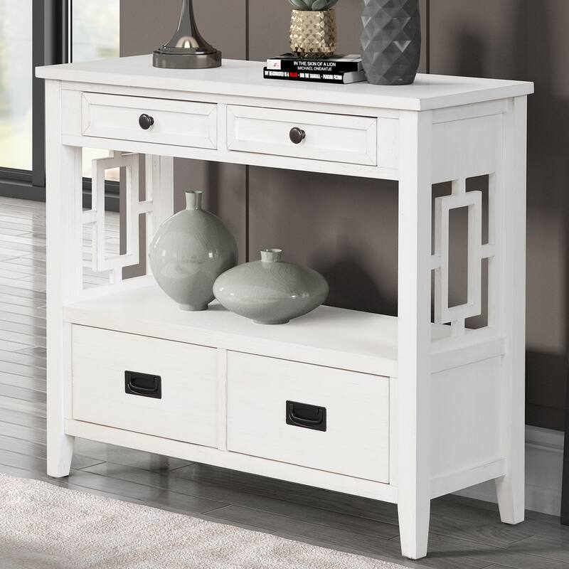 36'' Pine Entryway Table Console Table with 4 Drawers & Open Shelf, Farmhouse Side Table Sofa Table for Entryway Living Room
