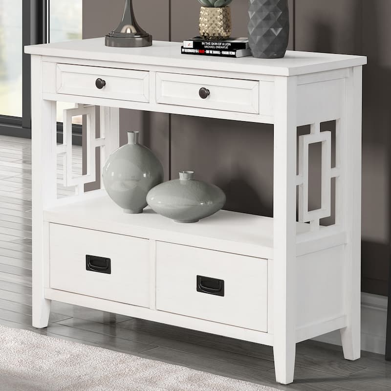 Farmhouse Pine Wood Console Table with Ample Storage and Classic Design