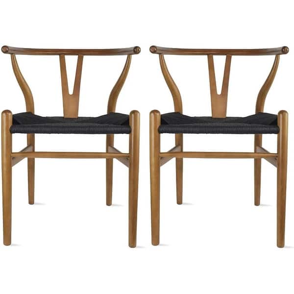 Shop 2xhome Set Of 2 Woven Wood Armchair With Arms Open Y Back Office Dining Chairs Woven Black Seat For Kitchen Work Restaurant Overstock 23562221