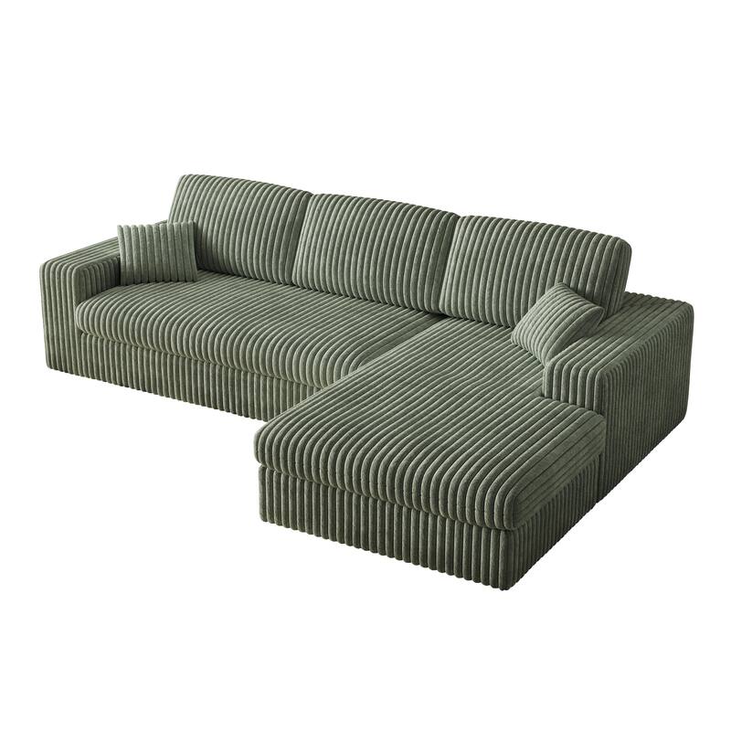 L-Shaped Sectional Sofa with Chaise Lounge, Corduroy Modular Foam Sofa, Upholstered Sofa with 2 Cushion & 2 Throw Pillows