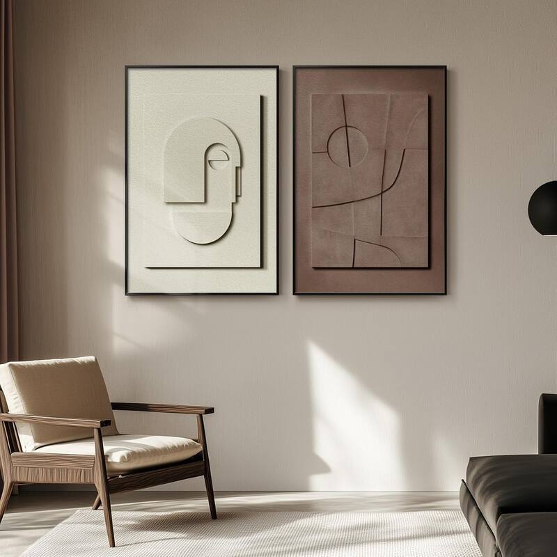 Modern Paintings Artwork for Walls, Black White Brown Geometric