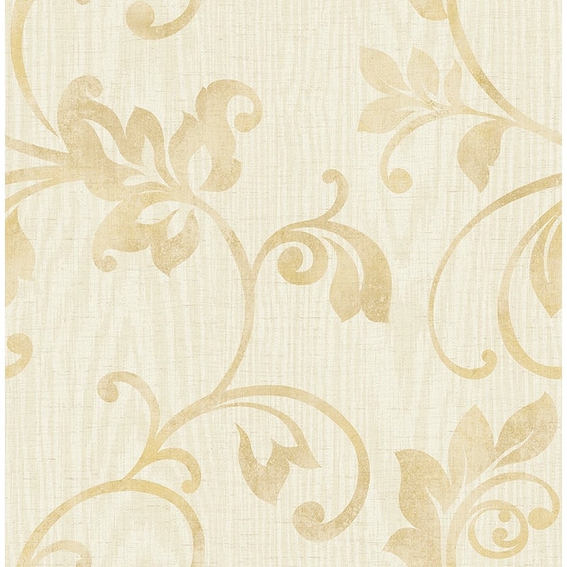 Seabrook Designs Gyneth Acanthus Scrolls Unpasted Wallpaper - 20.5 in W x 33 ft. L - Metallic Almond & Honey