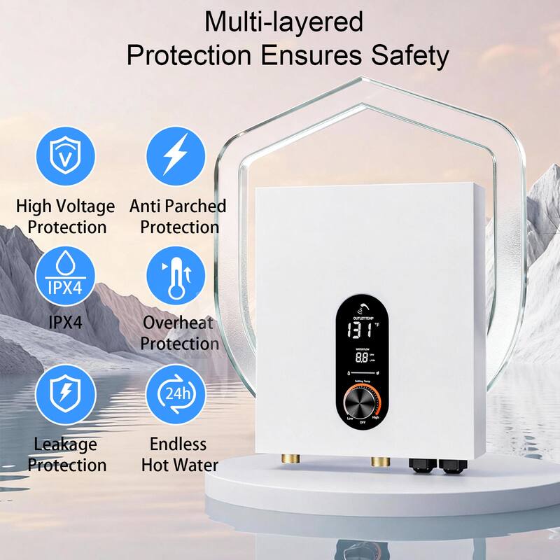 18KW Tankless Electric Water Heater, On Demand Instant Hot Water Heater with LED Temperature Display, 240V Wall Mounted