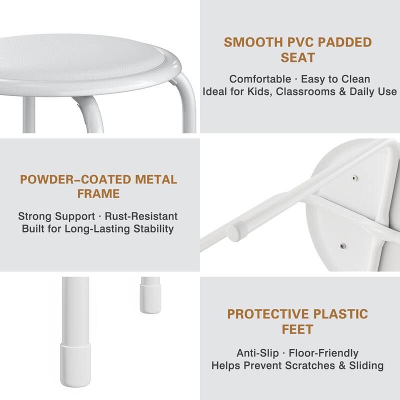 Javlergo Set of 6 Stackable Backless Stools PVC Padded Round Seats with Metal Frame Indoor Outdoor Use for Kitchen Livingroom