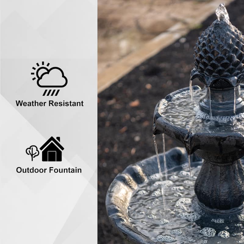XBrand 44" H Fiberglass/Resin 2-Tier Solar Water Fountain w/ Solar Panel and Auto-Shut Off Pump, Solar Garden Fountain
