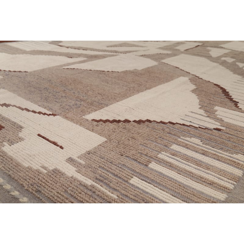 Abstract Moroccan Earth Tone Area Rug Hand-Knotted Wool Carpet - 8'11"x 12'7"