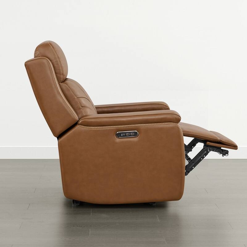 Spruce & Spring Dual Motors Genuine Leather Power Lay Flat Recliner with Power Headrest