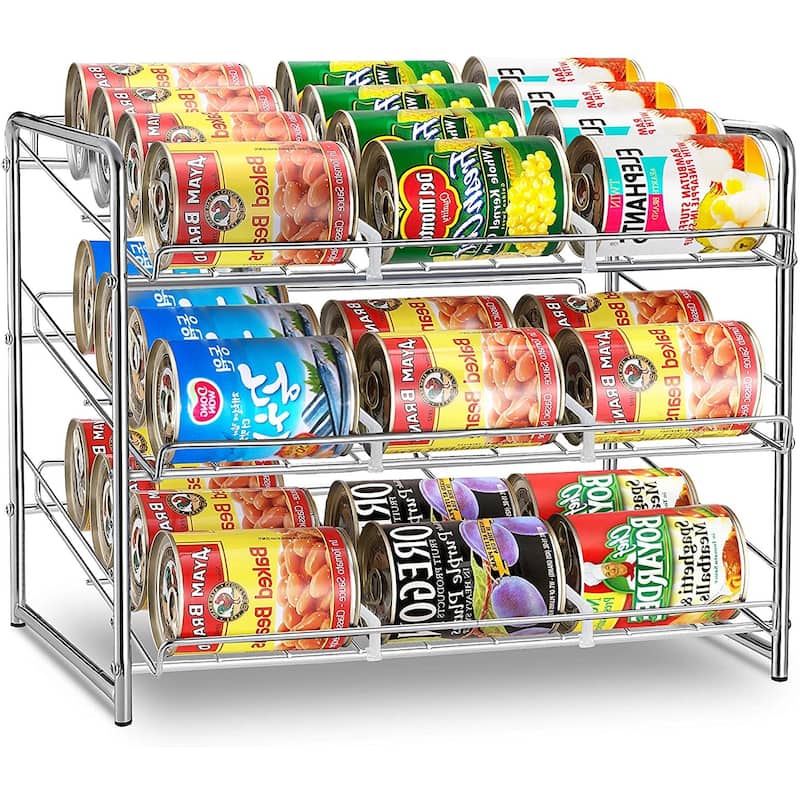 Set of 2 Stackable 3-Tier Can Rack for Kitchen, Silver