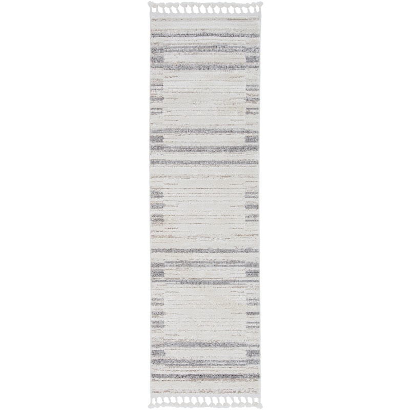 Strick & Bolton Doyle Grey/ Ivory High-low Textured Fringe Area Rug - 2'2" x 7'7" Runner