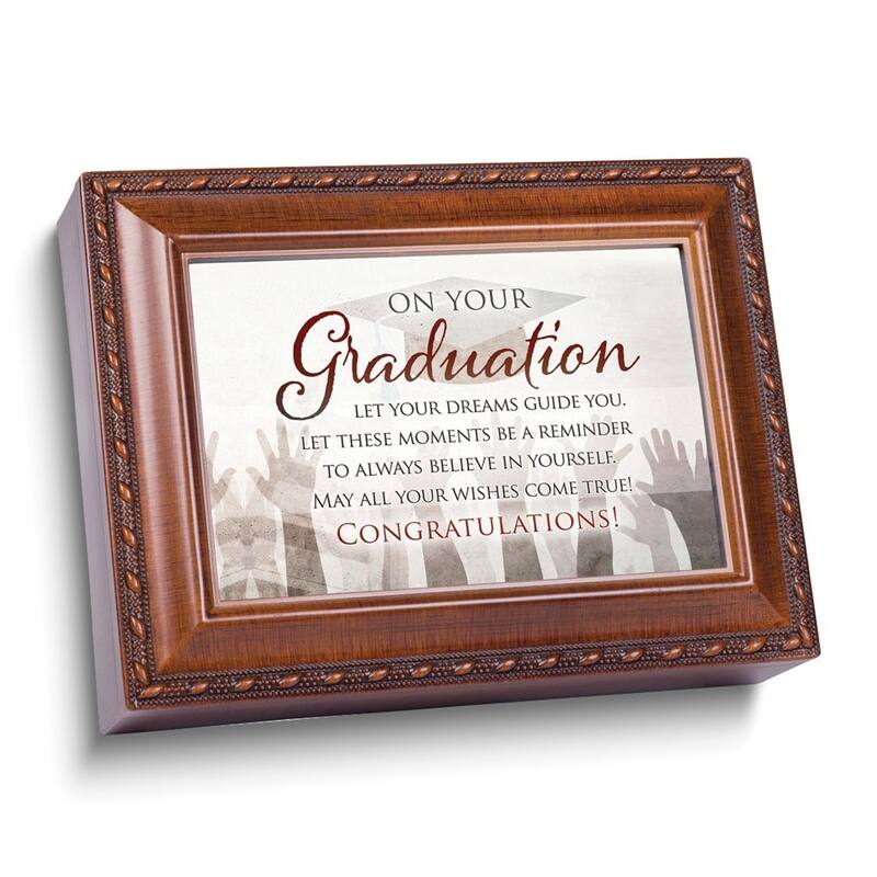 Curata Woodgrain Resin Graduation Music Box: Pomp and Circumstance