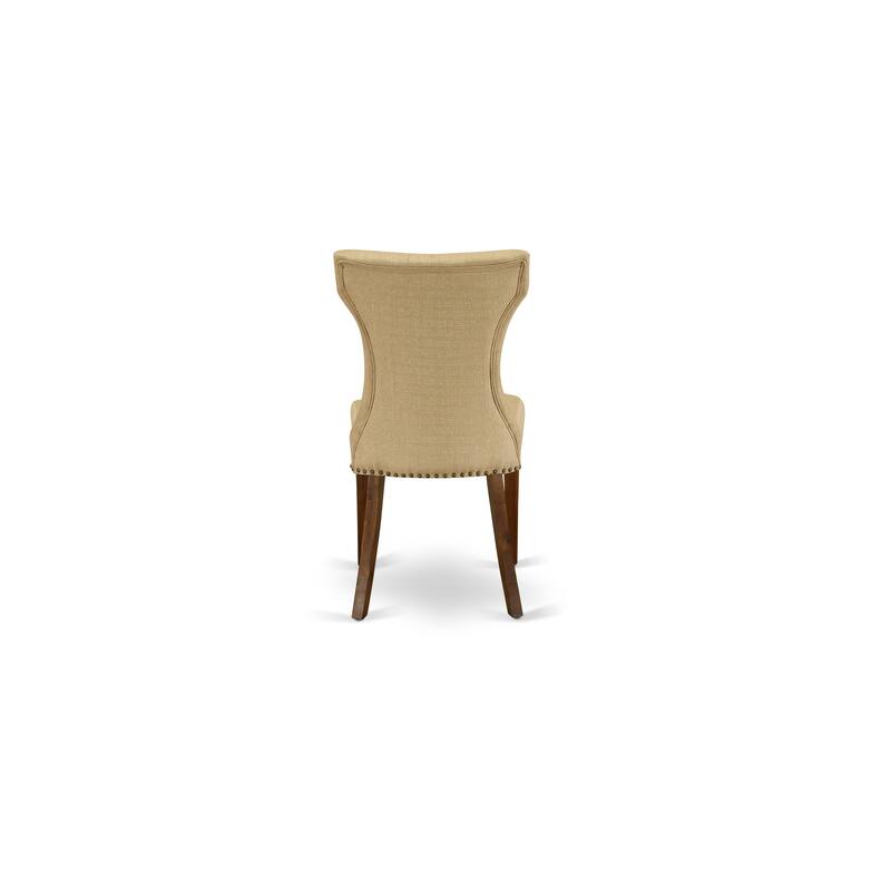 East West Furniture Gallatin Parson Dining Chairs - Button Tufted Nailhead Trim Linen Fabric Chairs, Set of 2, (Finish Options)