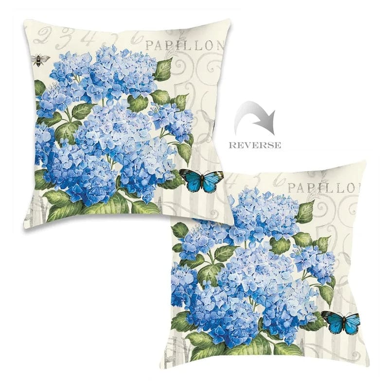 Laural Home Papillon Hydrangea Blue Indoor Decorative Pillow