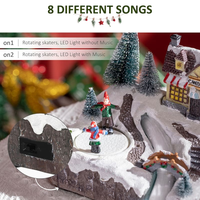 HOMCOM Animated Christmas Village Scene, Pre-Lit Musical Holiday Decoration with LED Lights, Fiber Optic