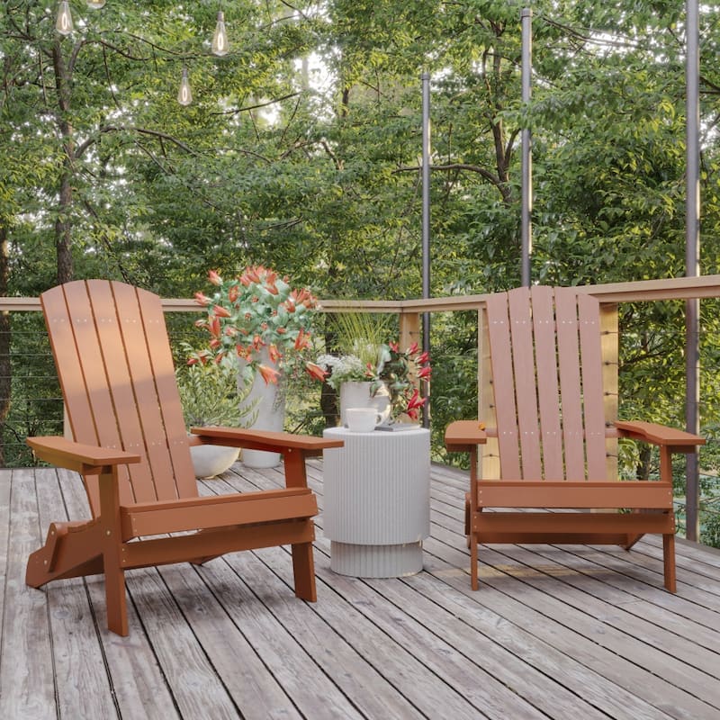 Set of 2 Poly Resin Folding Adirondack Chair-Indoor/Outdoor Patio Chair - Red