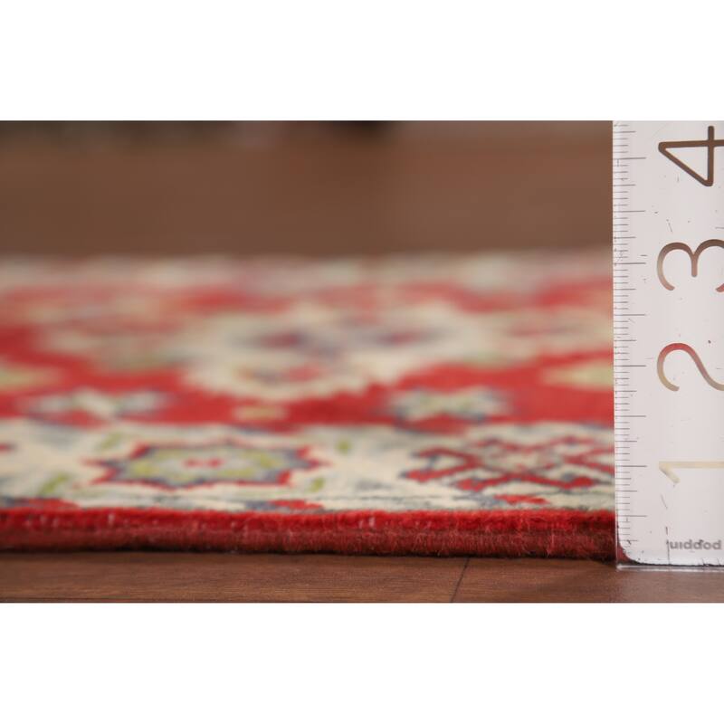 Red Kazak Oriental Foyer Rug Hand-Knotted Geometric Wool Carpet - 2'0" x 3'1"