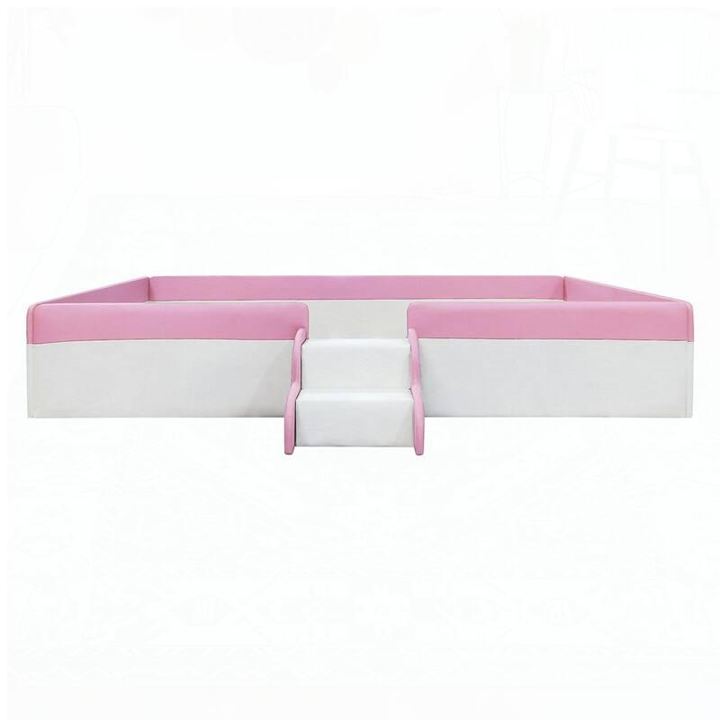 Upholstered Daybed Frame with Fence and Stairs