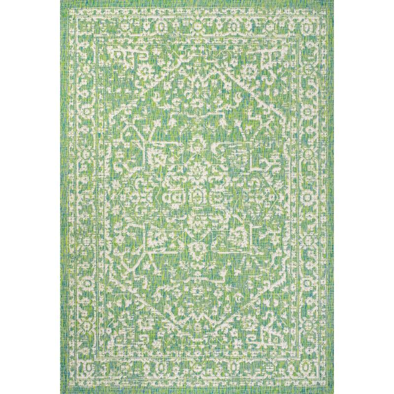 JONATHAN Y Medallion Textured Weave Indoor/Outdoor Area Rug - 5 X 8 - Cream/Green
