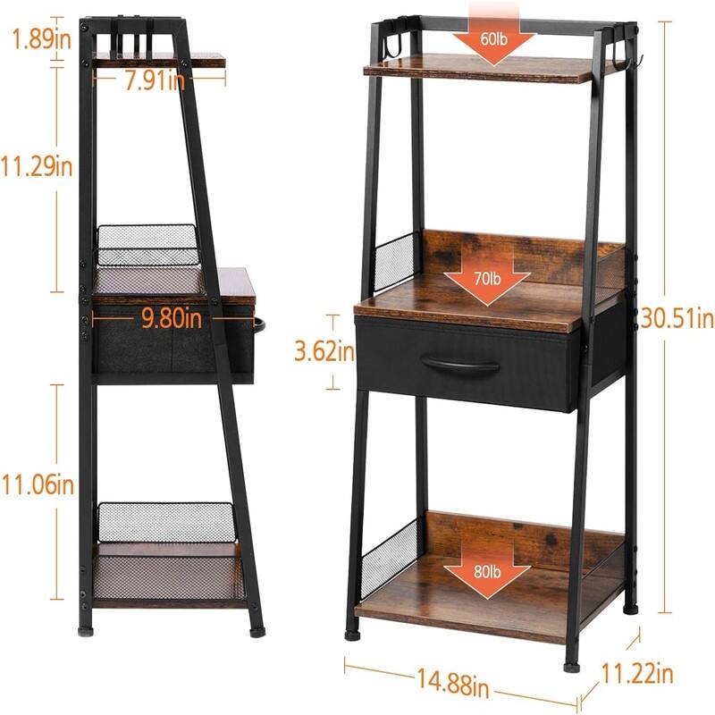 3 Tier Bathroom Ladder Shelf - 11.22"D x 14.88"W x 30.51"H