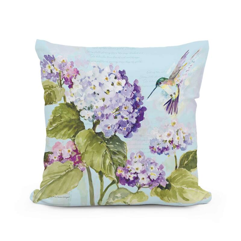 Magnolia Casual Outdoor Pillow Hummingbird with Hydrangea 18x18