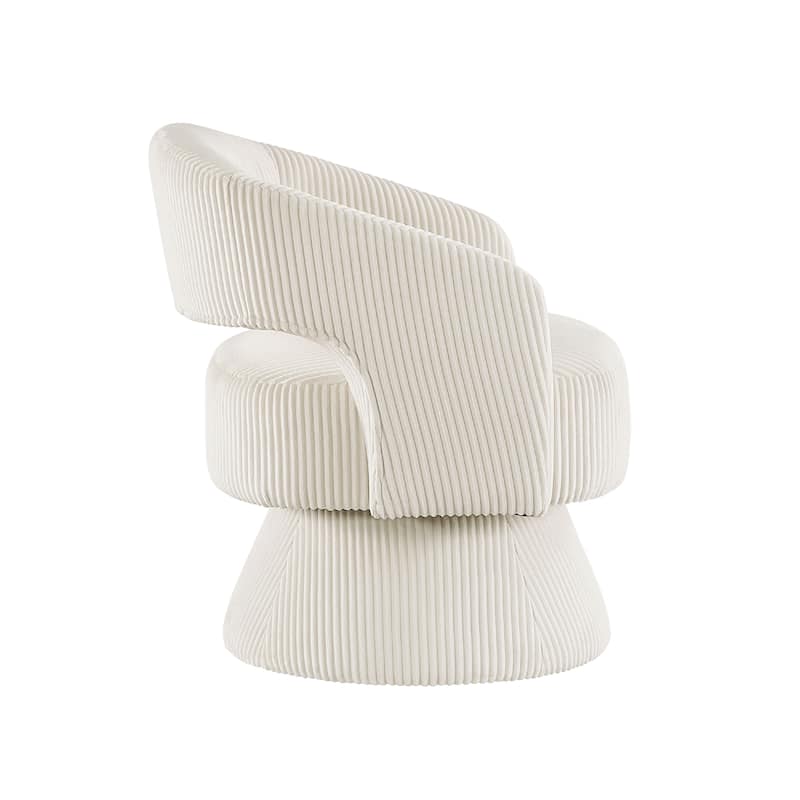 Rayne Swivel Accent Chair, Ivory Corduroy, Round Metal Swivel Base