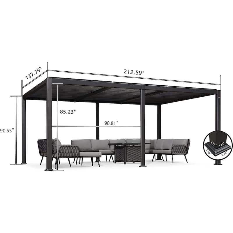 PURPLE LEAF Outdoor Louvered Pergola with Adjustable Metal Roof for Patio Pergola