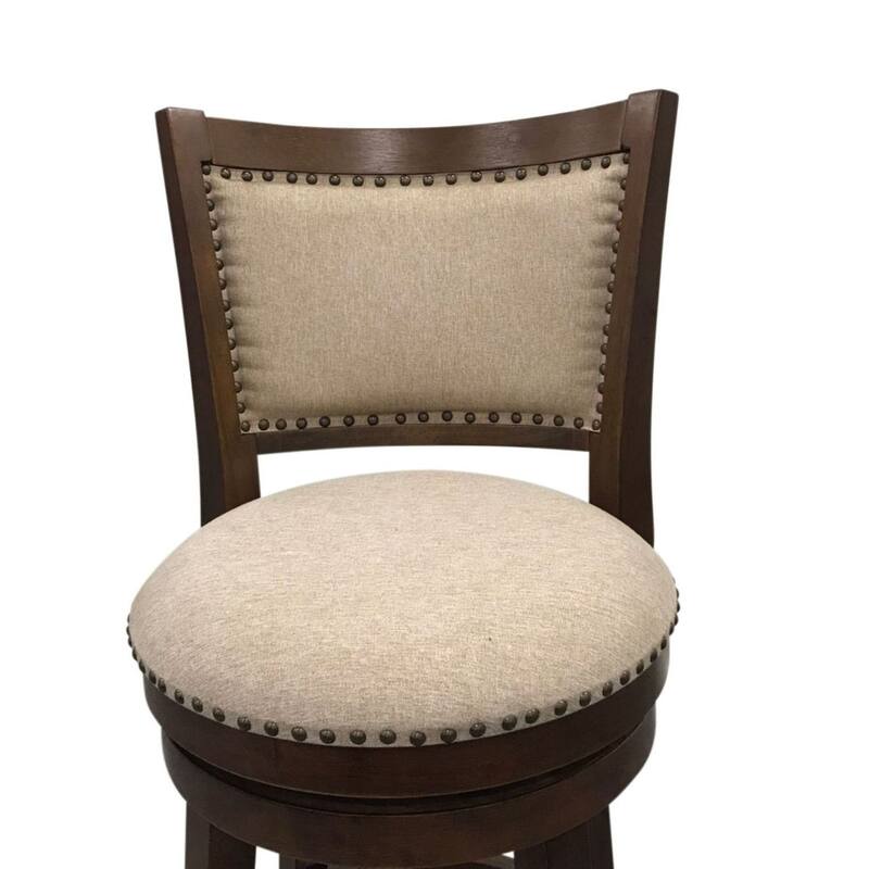 Swivel Seat Upholstered Barstool - 38" - Set of 2 - Walnut Brown and Beige