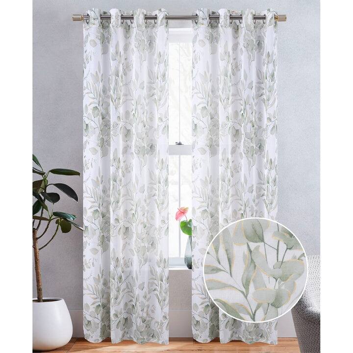 Alisa Sheer Metallic Floral Printed Grommet Window Curtain Panel, 54x84 Inches - Green