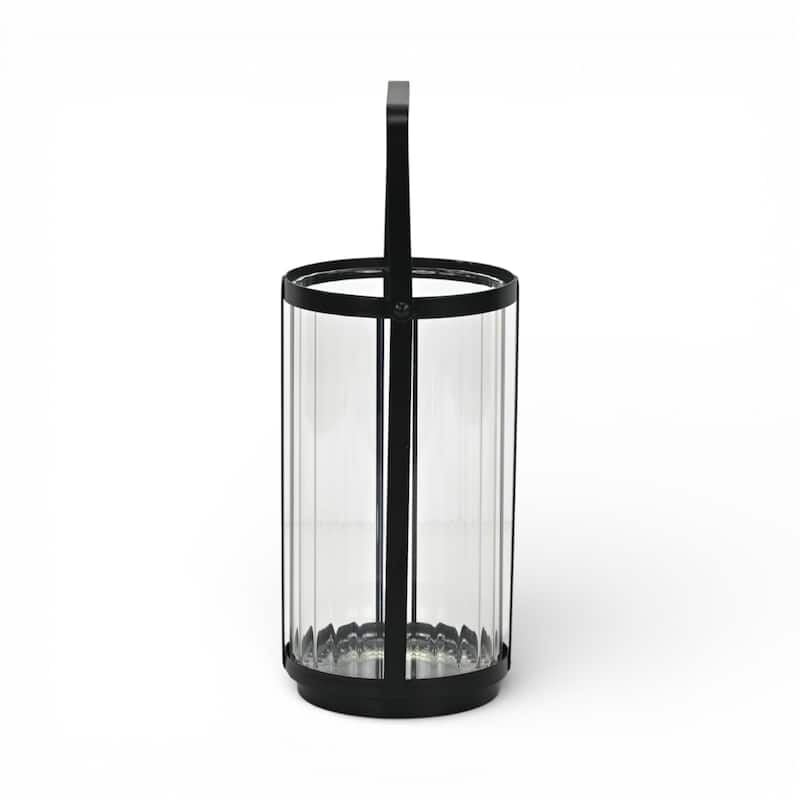 Vortial Fluted Glass Candle Lantern with Black Metal Frame