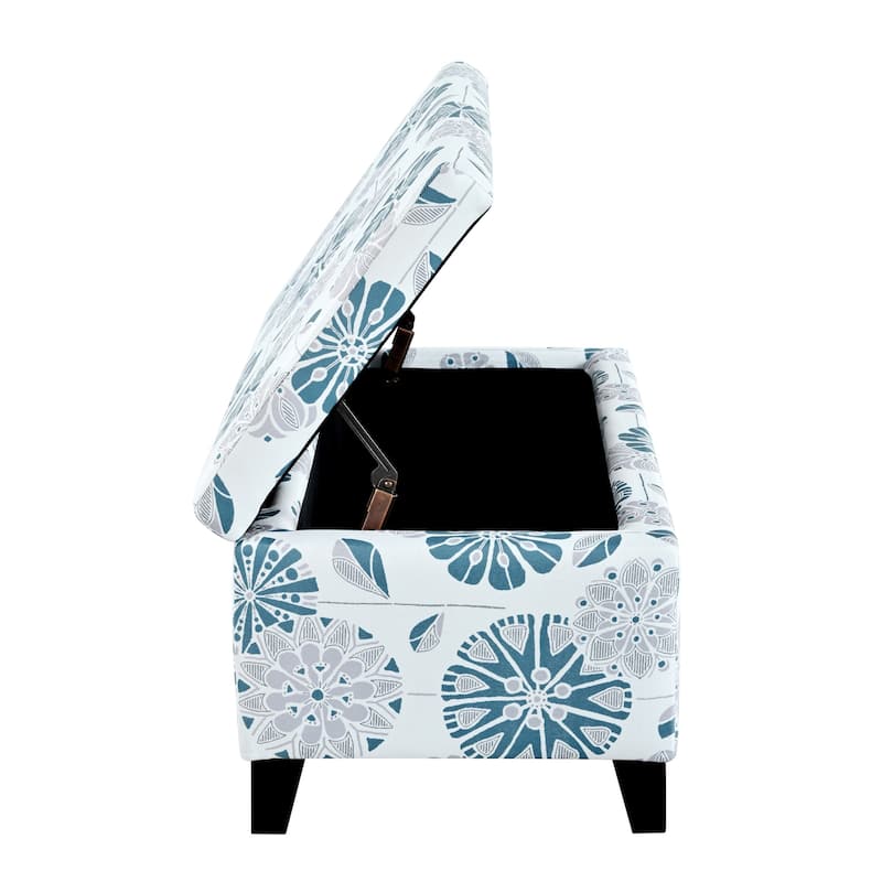 Storage Ottoman with Floral Patterned Fabric and Soft-Close Hinges, Multi-Functional Footrest & Seat