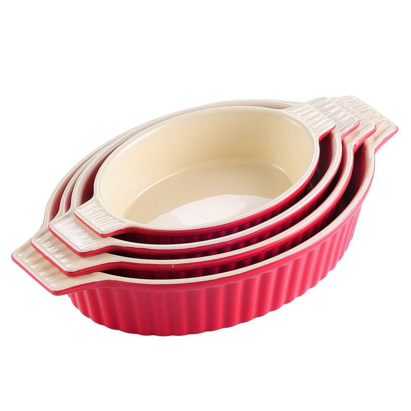 MALACASA, Series Bake.Bake, Ceramic Oval Baking Dish Bakeware Set - Set of 4 - Red