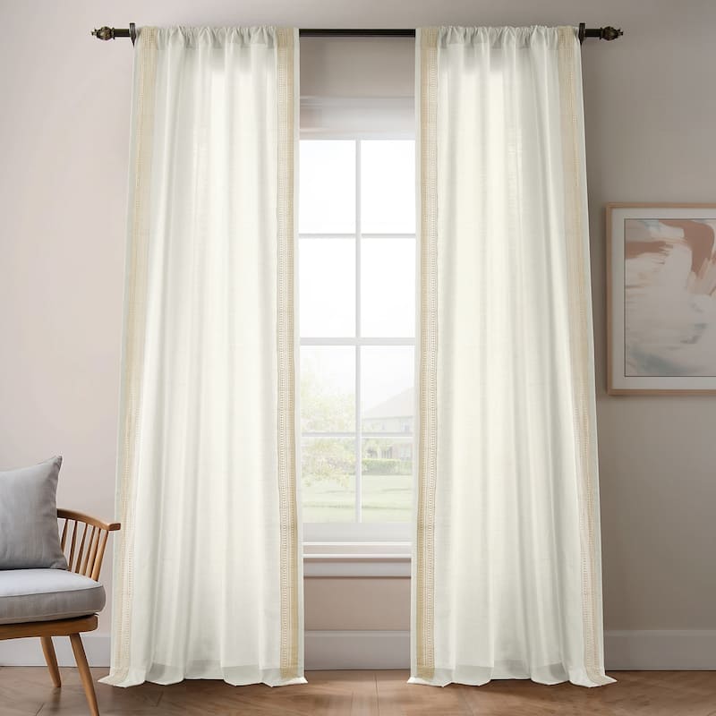 Exclusive Fabrics Bordered Textured Cotton Curtains For Bedroom & Living Room Curtains - Single Panel Drapes