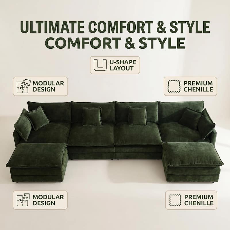 Cloud Chenille Upholstered Modular Sectional Sofa with DIY Combination Design