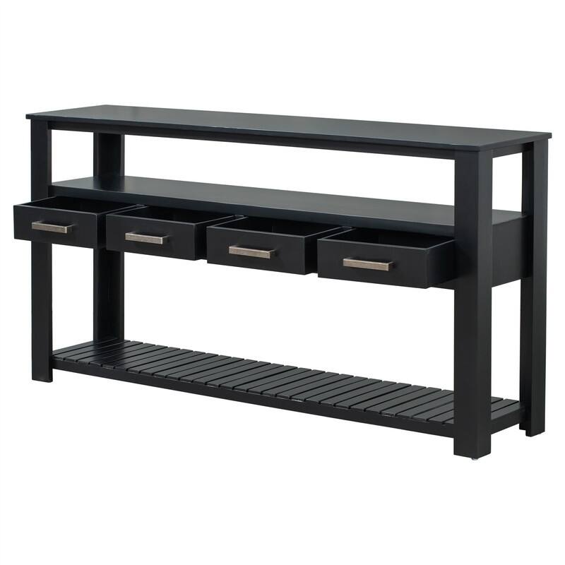 Long Entryway Console Sofa Table with Drawers, Farmhouse Wood Sofa Tables Console Table with 4 Drawers and 2 Shelves