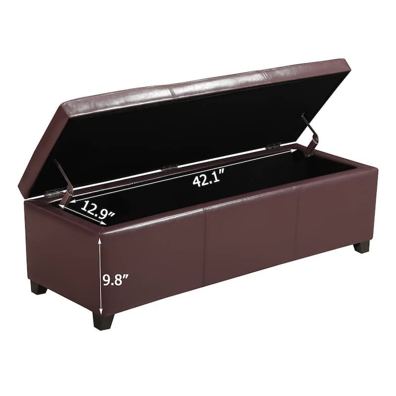 Adeco 46" Faux Leather Storage Ottoman Bench with Nailhead Trim