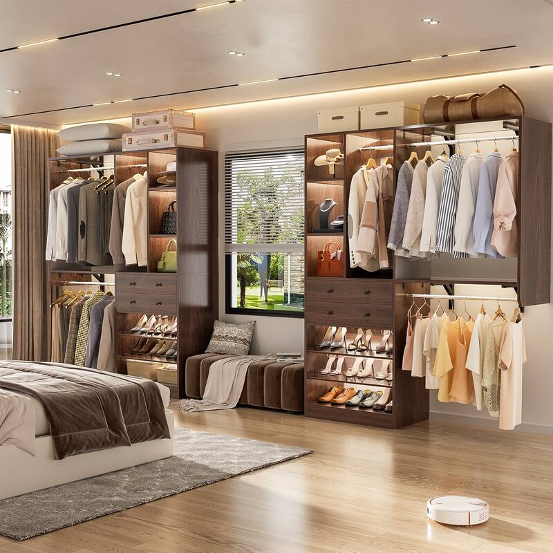 Grimm 5FT Small Closet System with Drawers, 60" Closet Organizer System with Reversible Hanging Shelving