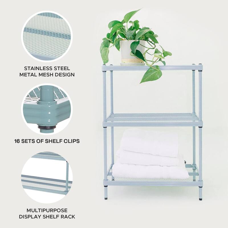 Design Ideas MeshWorks 3 Tier Full-Size Metal Storage Shelving Unit Rack, White