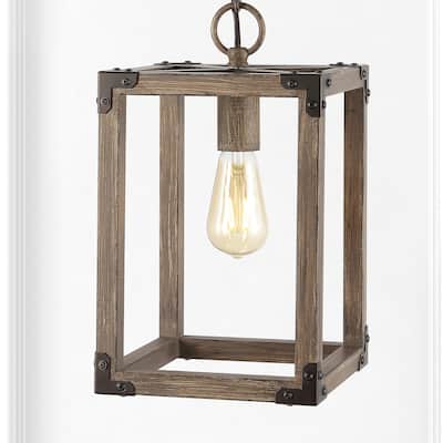 Turing 8.13" Adjustable Iron Rustic Farmhouse LED Pendant, Brown by JONATHAN Y