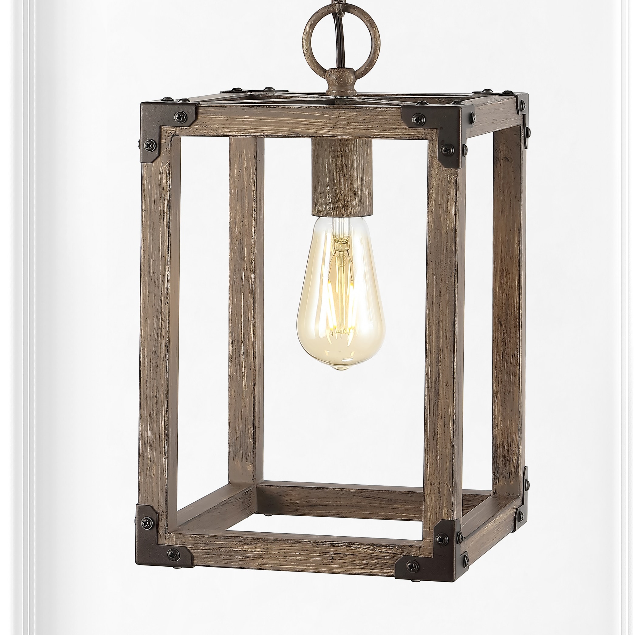 JONATHAN Y Turing 8.13" Adjustable Iron Rustic Farmhouse LED Pendant, Brown