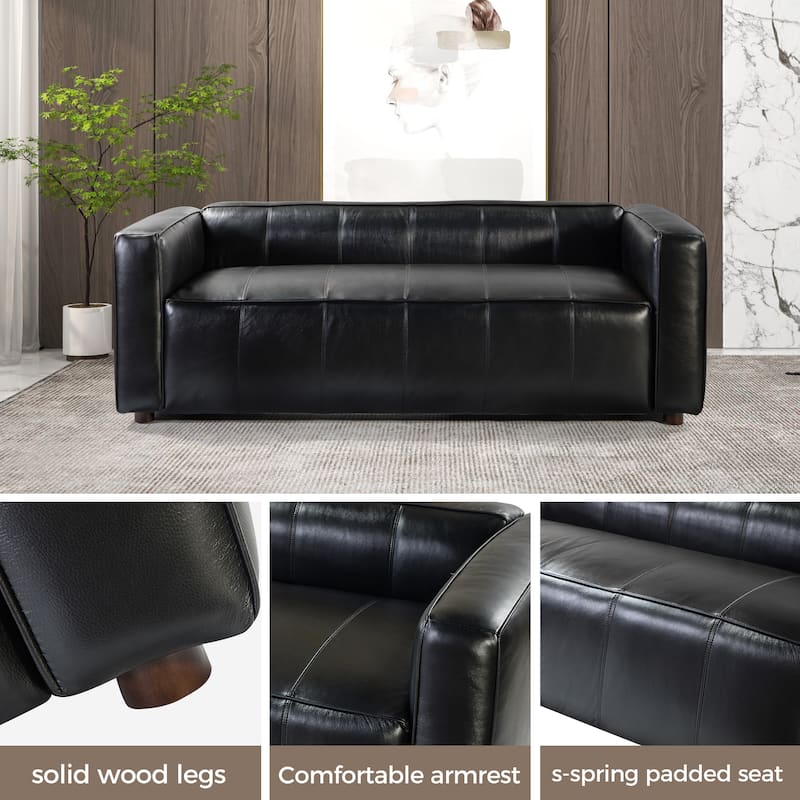 Donia Mid-Century Modern Leather 82" Curved Sofa with Wooden Legs by HULALA HOME