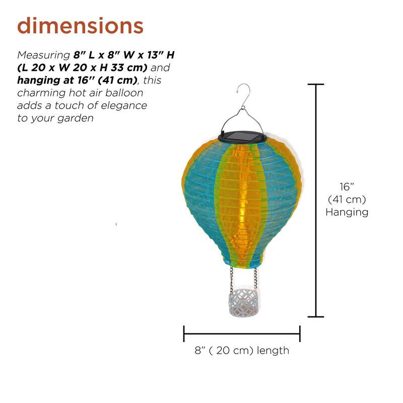 Solar Yellow/Blue Cloth Hot Air Balloon with Flame LED Lights