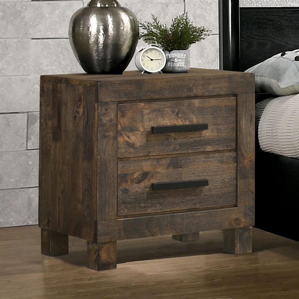 Wooden Nightstand with 2 Drawers and Grain Details, Brown